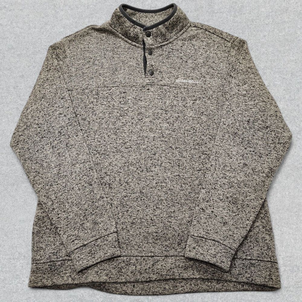 Eddie Bauer Sweater Men's XL Heather Gray 1/4 Button Pullover Long Sleeve Hiking